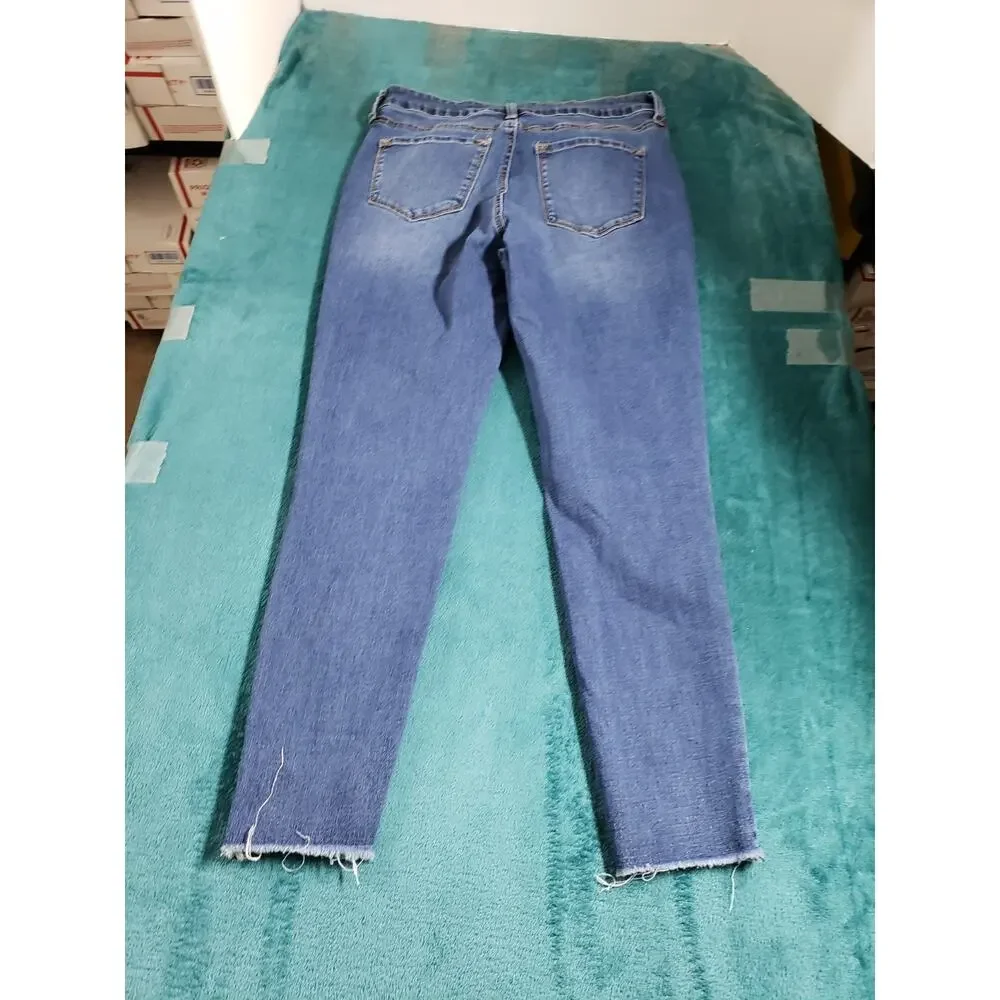 Kancan Jeans Size 11 Womens Blue Stretch Pants Denim Mid Rise Fray Hem Ankle